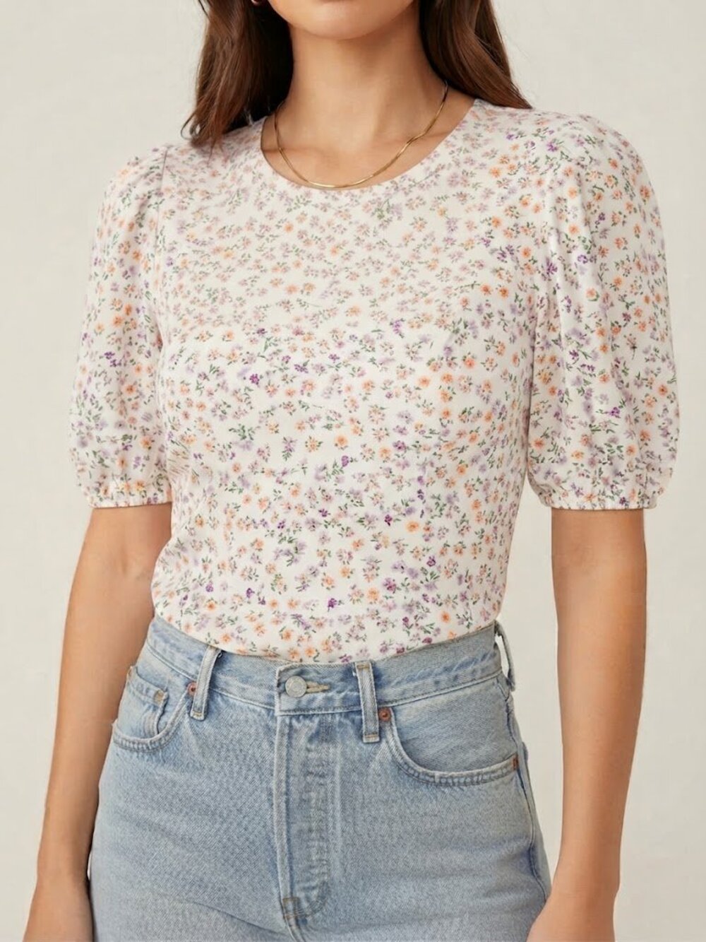 Anthropologie Elodie Floral Short Puff Sleeve Top